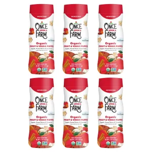 Once Upon A Farm Apple, Sweet Potato & Coconut Puffed Sorghum Snack, Fruit & Veggie Puffs, Non GMO, 1.5 Ounces (Pack Of 6)