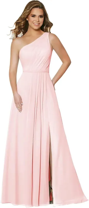 One Shoulder Bridesmaid Dresses for Women with Pockets Chiffon Formal Dresses Evening Gowns for Wedding Guest