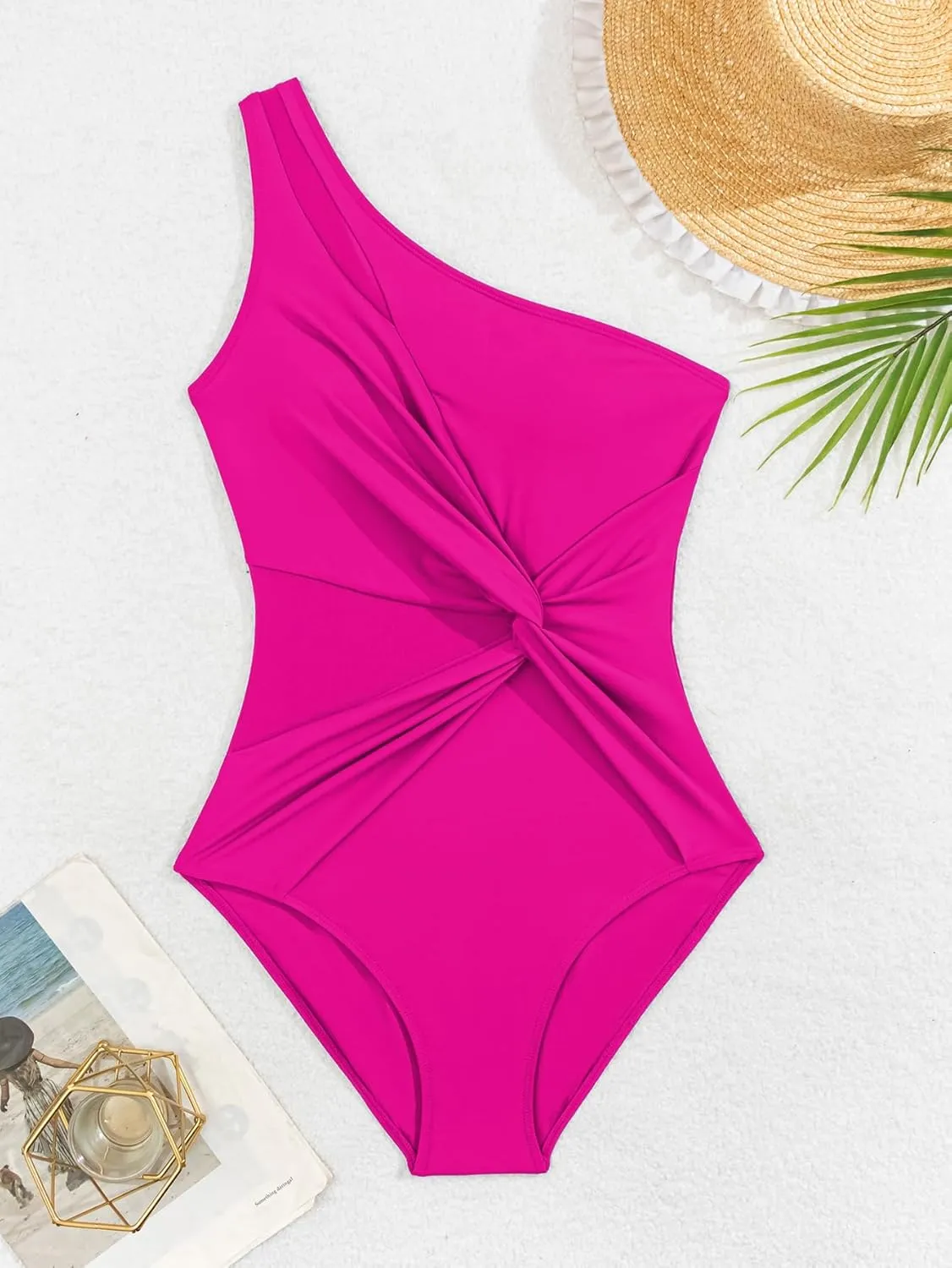 One Shoulder One Piecce Swimsuit for Women Mesh Tummy Control Bathing Suit Twist Swimwear