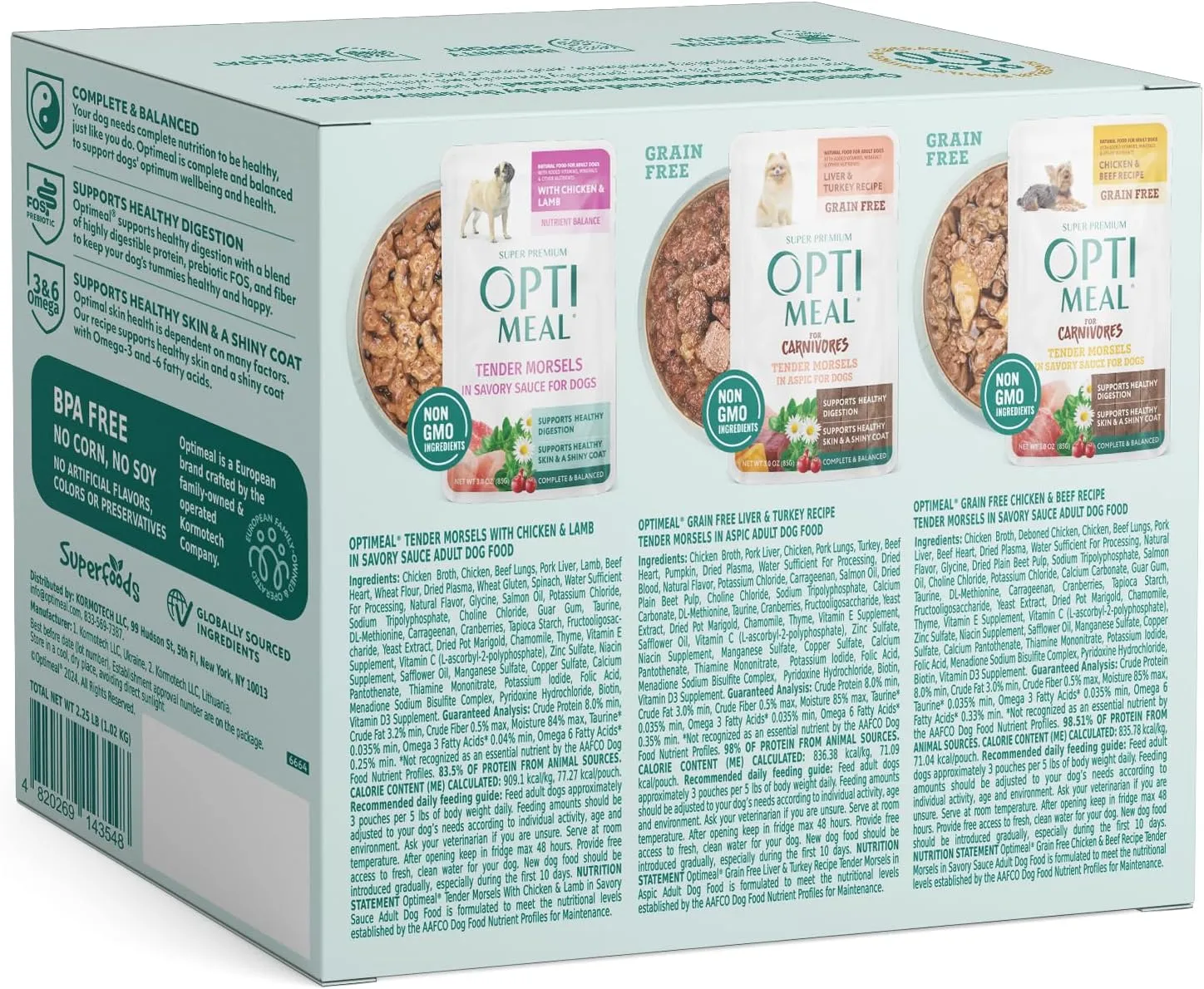 Optimeal Wet Dog Food Pouches - Variety Pack Grain Free Recipes, High Protein, Tender Morsels in Aspic Made with Natural Ingredients for Adult Dogs, Premium Nutrition - 3 oz, Pack of 12