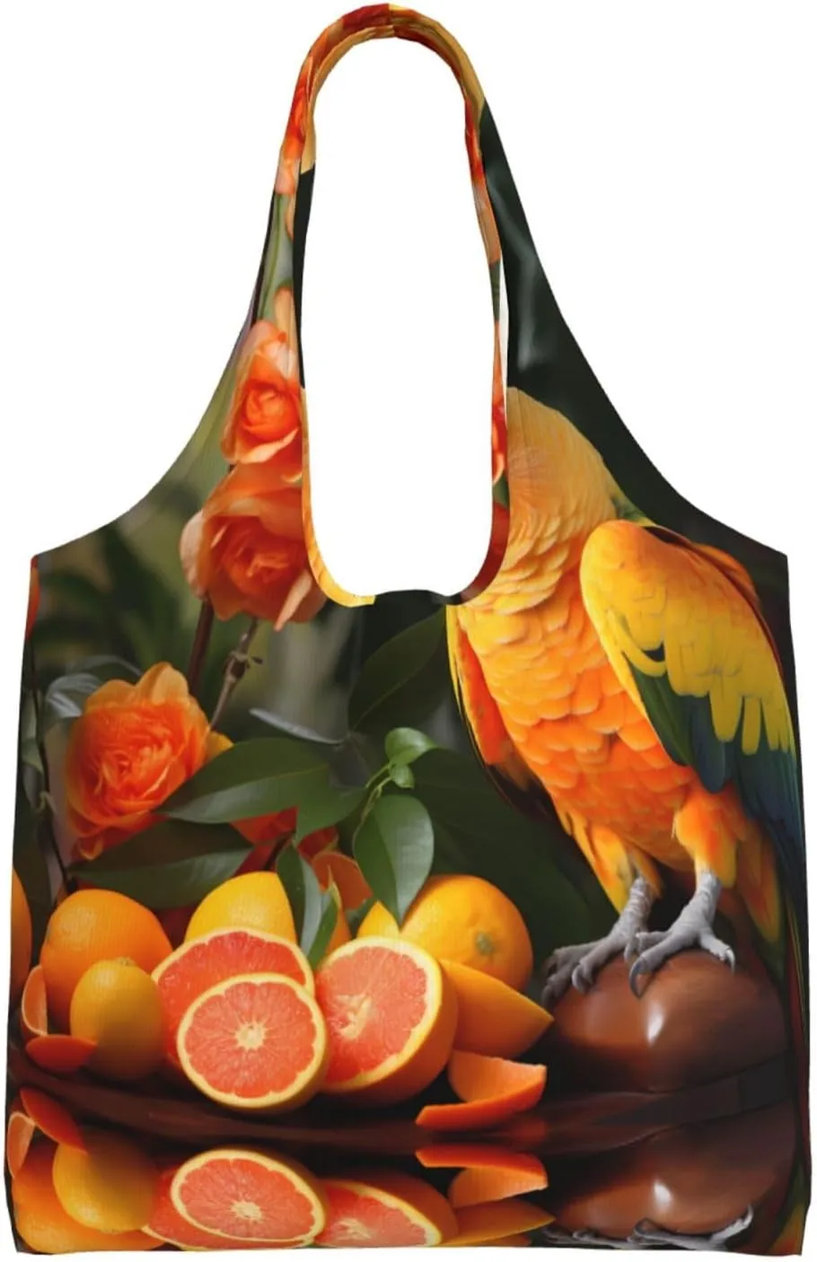Orange Parrot Bird Printed Shoulder Bag - Suitable for sturdy canvas bags, shopping bags