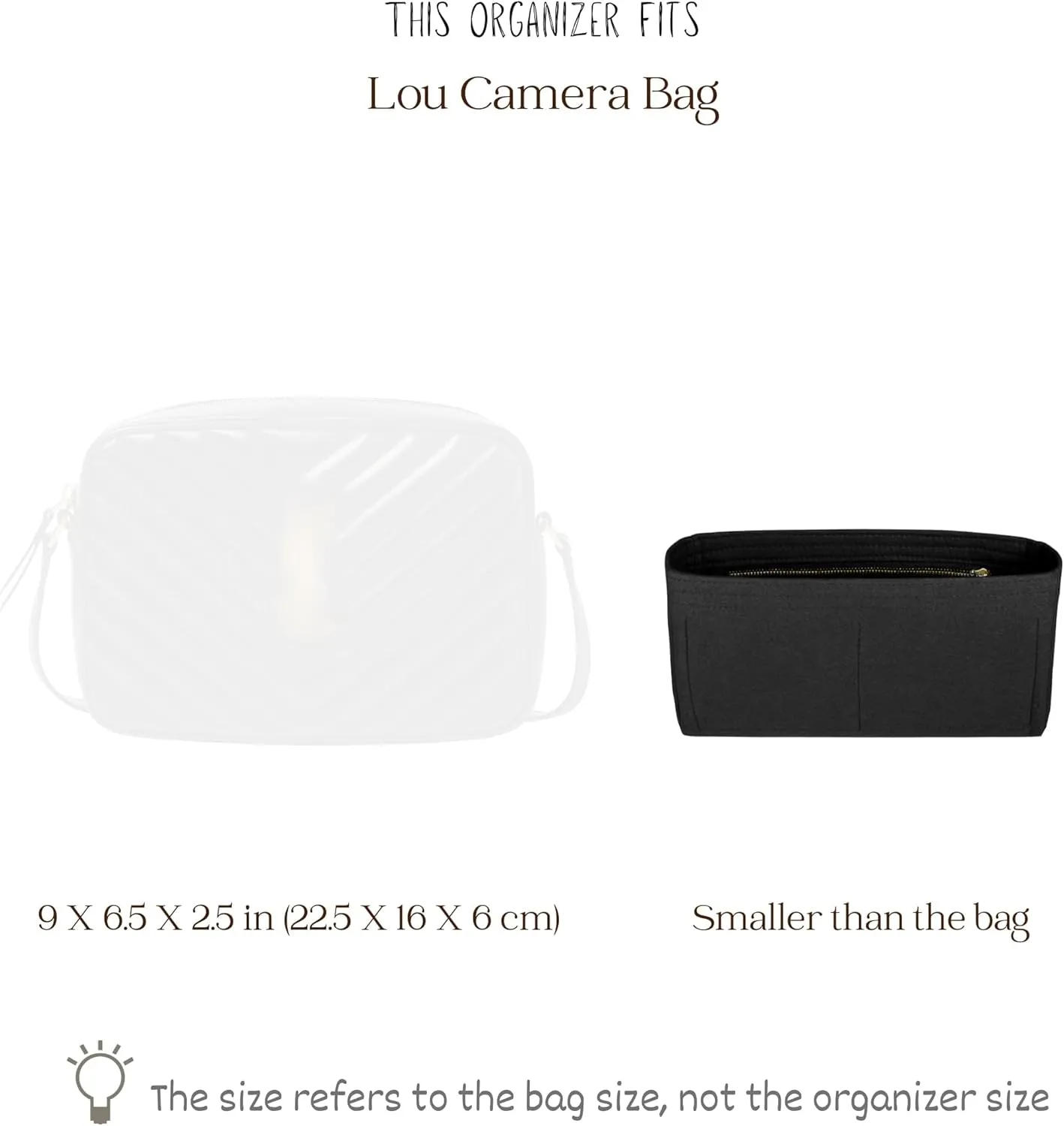 Organizer for Lou Camera Bag, Felt Insert, Crossbody Bag Liner with Zipper Pocket (Azure)