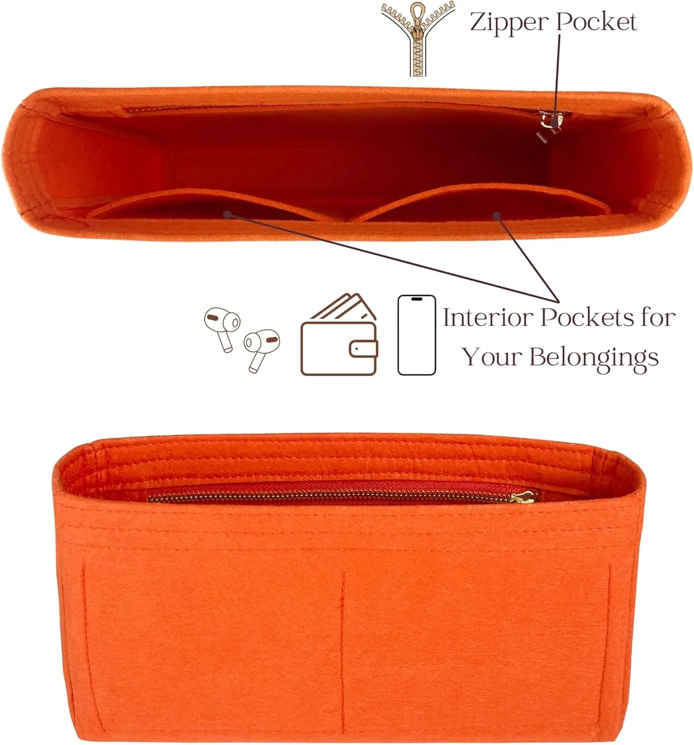 Organizer for Lou Camera Bag, Felt Insert, Crossbody Bag Liner with Zipper Pocket (Azure)