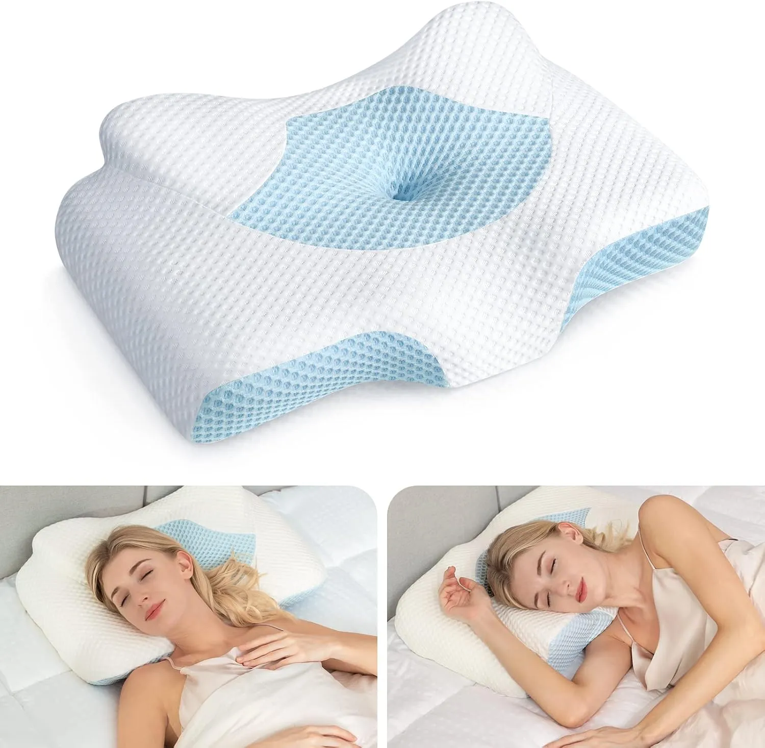 Osteo Cervical Pillow for Neck Pain Relief, Hollow Design Odorless Memory Foam Pillows with Cooling Case, Adjustable Orthopedic Bed Pillow for Sleeping, Support for Side Back Sleepers