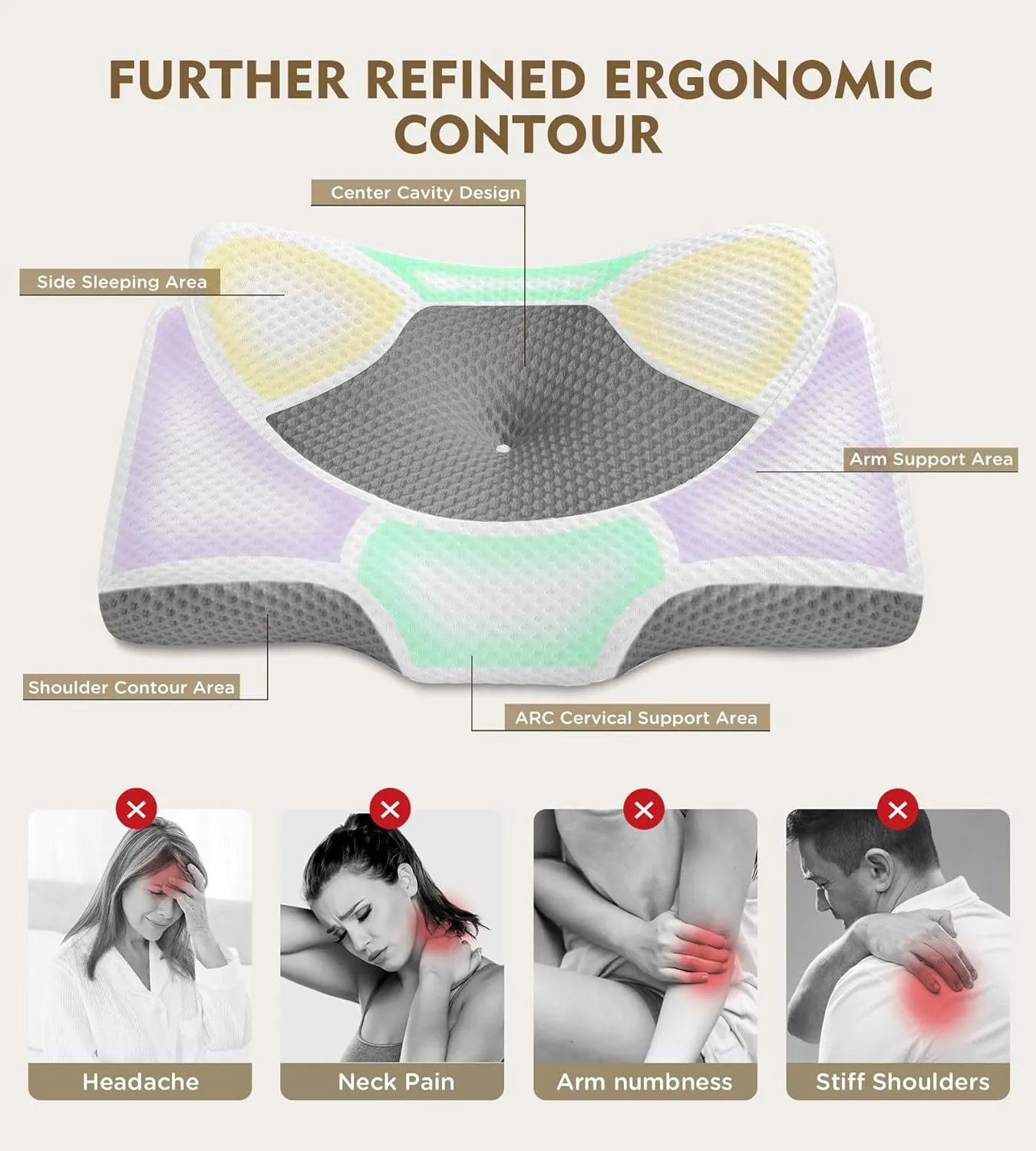Osteo Cervical Pillow for Neck Pain Relief, Hollow Design Odorless Memory Foam Pillows with Cooling Case, Adjustable Orthopedic Bed Pillow for Sleeping, Support for Side Back Sleepers