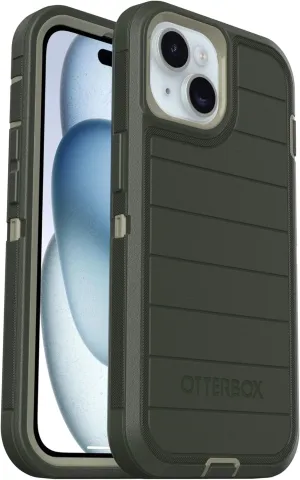 OtterBox iPhone 15, iPhone 14, & iPhone 13 (Only) Defender Series Case - Lichen The Trek (Green) - Rugged & Durable - with Port Protection - Holster Clip Includes - Microbial Defense Protection