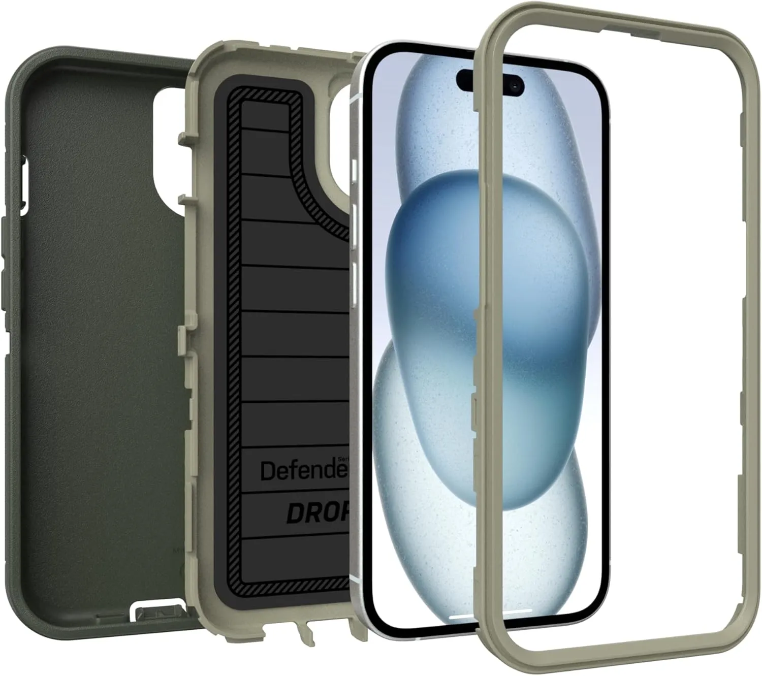 OtterBox iPhone 15, iPhone 14, & iPhone 13 (Only) Defender Series Case - Lichen The Trek (Green) - Rugged & Durable - with Port Protection - Holster Clip Includes - Microbial Defense Protection