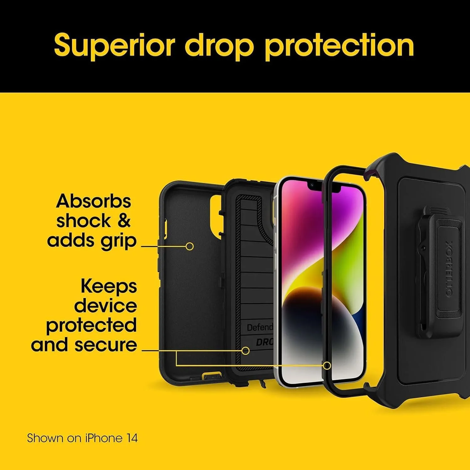 OtterBox iPhone 15, iPhone 14, & iPhone 13 (Only) Defender Series Case - Lichen The Trek (Green) - Rugged & Durable - with Port Protection - Holster Clip Includes - Microbial Defense Protection