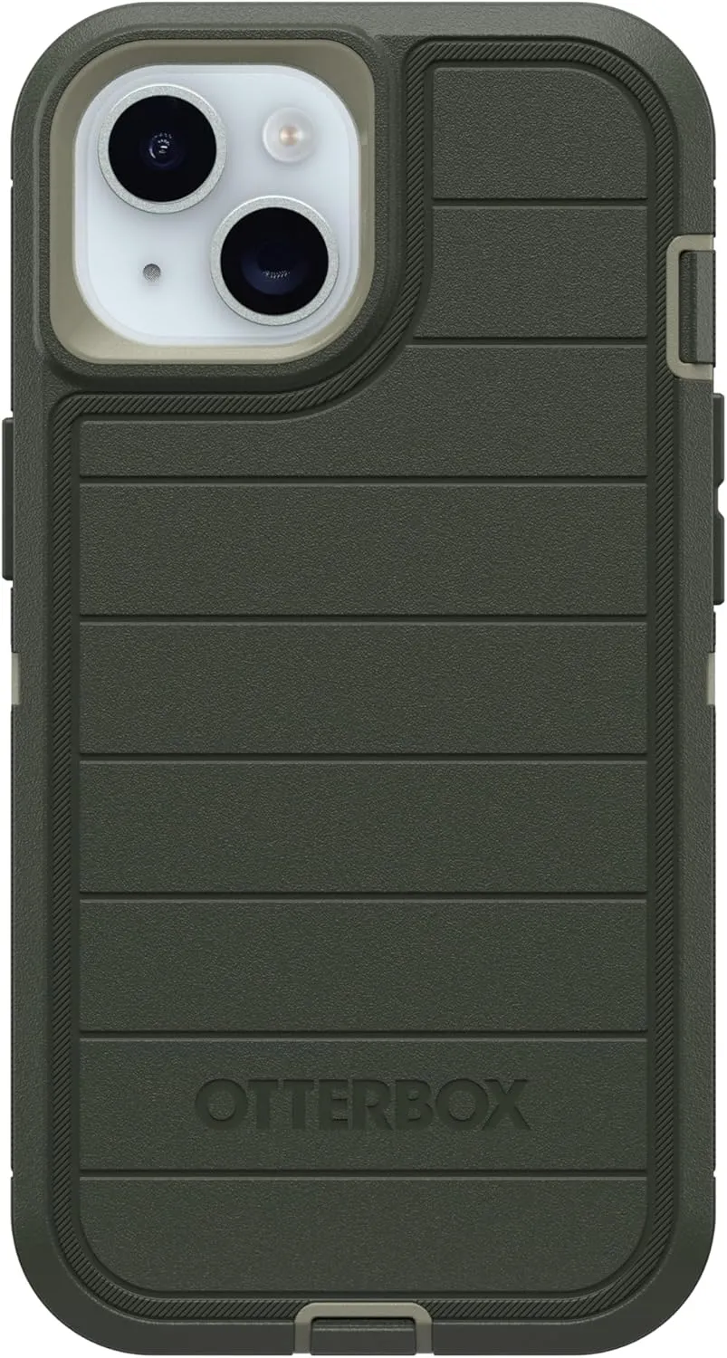 OtterBox iPhone 15, iPhone 14, & iPhone 13 (Only) Defender Series Case - Lichen The Trek (Green) - Rugged & Durable - with Port Protection - Holster Clip Includes - Microbial Defense Protection