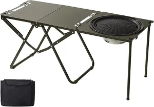 Outdoor Camping Kitchen Table Camping Folding Table Portable for Outside with Grill/Baking Tray Green/Black Griddle Accessories Lightweight for BBQ Grill Party Picnics(Green)