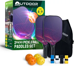 Outdoor Cruiser Pickleball Racket Set - Carbon Fiber USAPA Approved Lightweight Paddles with Polypropylene Honeycomb Core, Skill Levels, Includes 2 Rackets, a Sling Bag, 4 Balls, and 4 Grip Tapes