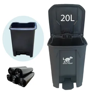 Outdoor Dog Poop Trash Can with Lid – 20L Pet Waste Bin, Hygienic, Durable, Leak-Proof with Removable Bin & 100 Waste Bags