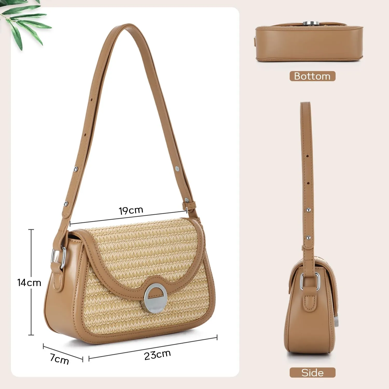 Oweisong Straw Beach Bag for Women Summer Purse Woven Vacation Handbags Leather Wicker Crossbody Bag for Spring 2025