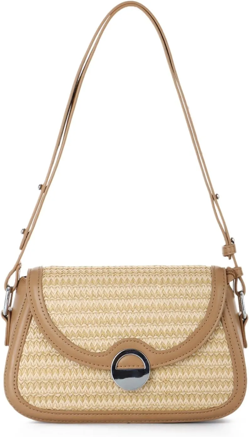 Oweisong Straw Beach Bag for Women Summer Purse Woven Vacation Handbags Leather Wicker Crossbody Bag for Spring 2025