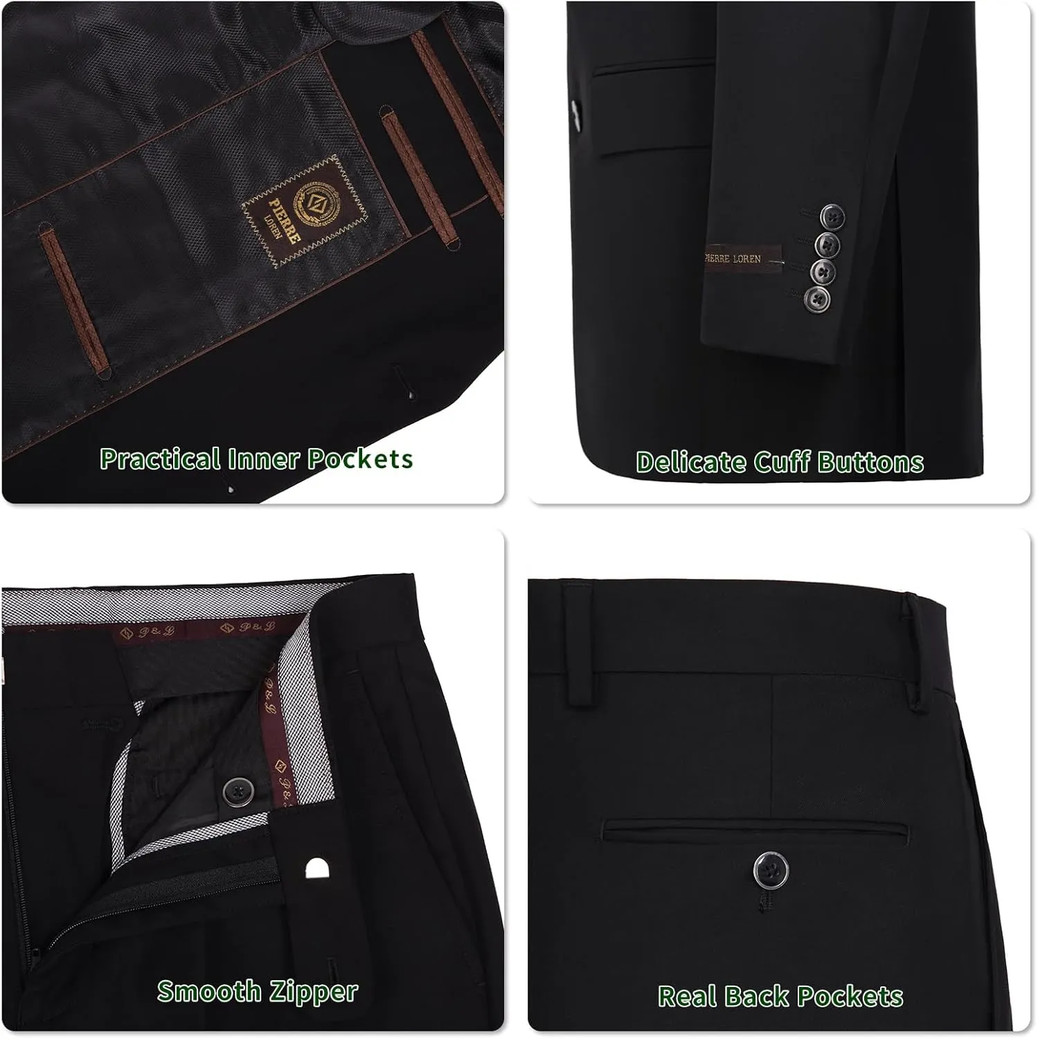 P&L Men's Premium Classic Fit 2 Piece Suit, 2 Button Blazer Jacket & Pants for Big and Tall, Daily Wear, Business & Wedding