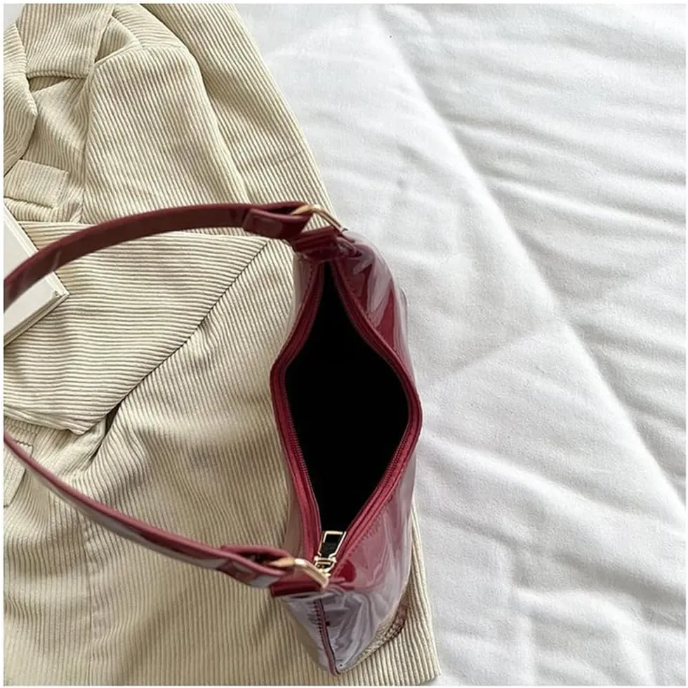Patent Leather Hobo Bag Crescent Shoulder Bag Small Going Out Tote Bag Satchel Purse