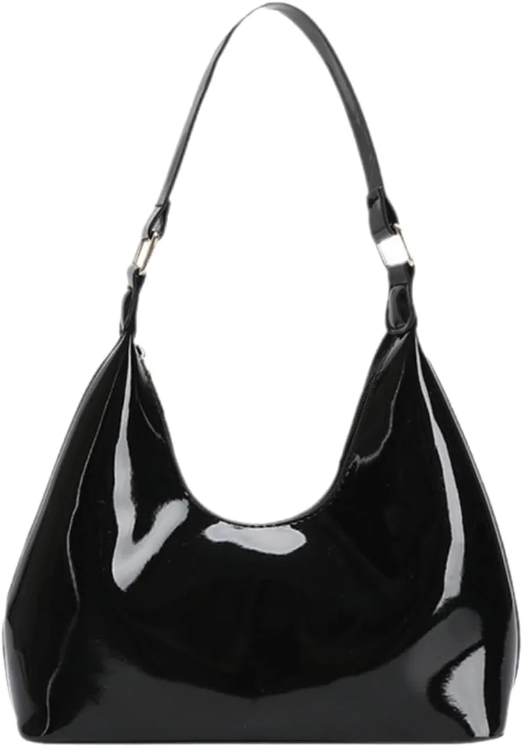 Patent Leather Hobo Bag Crescent Shoulder Bag Small Going Out Tote Bag Satchel Purse