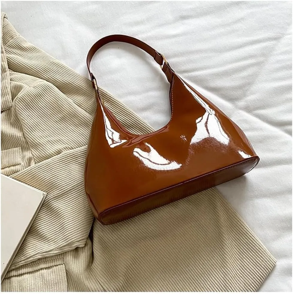 Patent Leather Hobo Bag Crescent Shoulder Bag Small Going Out Tote Bag Satchel Purse