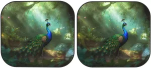 Peacock in Forest Windshield Sun Shade 2 PCS Foldable Car Front Window Sunshade for Sun, Heat and UV Rays Auto Sun Blocker Visor Protector with Storage Bag for Cars, SUVs Small