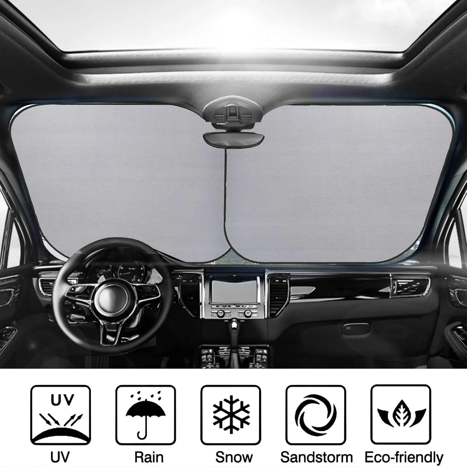 Peacock in Forest Windshield Sun Shade 2 PCS Foldable Car Front Window Sunshade for Sun, Heat and UV Rays Auto Sun Blocker Visor Protector with Storage Bag for Cars, SUVs Small