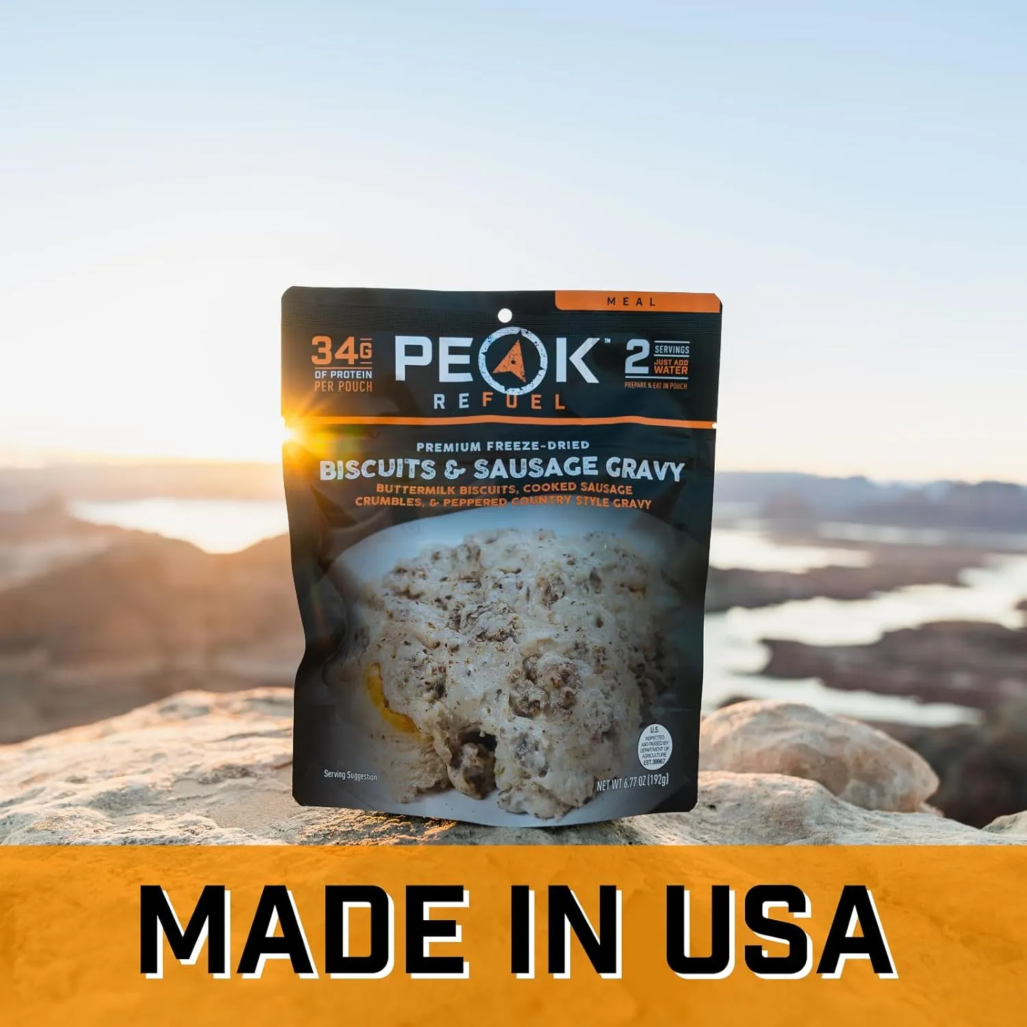 Peak Refuel Breakfast Meals | Freeze Dried Backpacking, Camping & Emergency Prep Food | 2 Servings Pouches (1-Pack, Biscuits & Gravy)