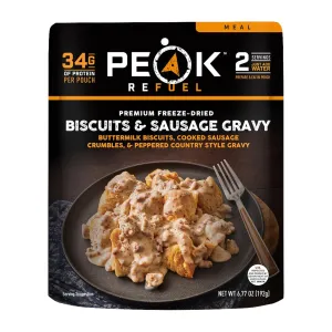 Peak Refuel Breakfast Meals | Freeze Dried Backpacking, Camping & Emergency Prep Food | 2 Servings Pouches (1-Pack, Biscuits & Gravy)