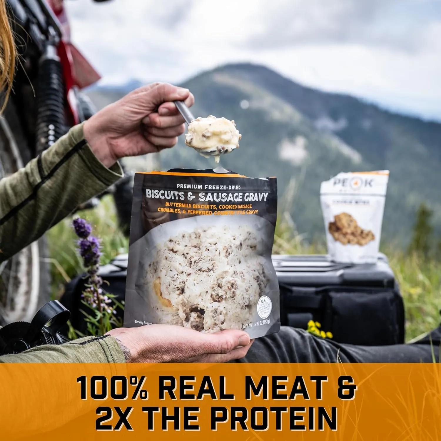 Peak Refuel Breakfast Meals | Freeze Dried Backpacking, Camping & Emergency Prep Food | 2 Servings Pouches (1-Pack, Biscuits & Gravy)