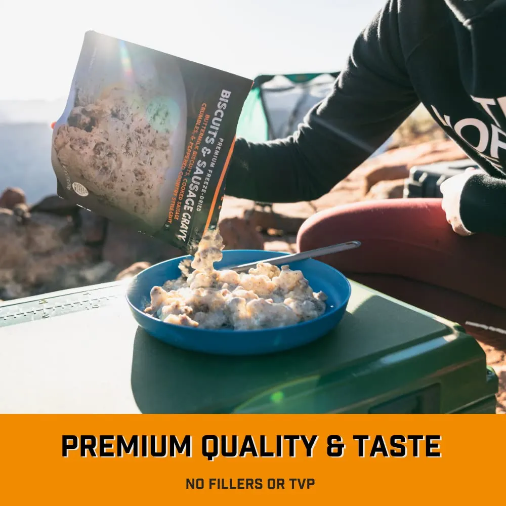 Peak Refuel Breakfast Meals | Freeze Dried Backpacking, Camping & Emergency Prep Food | 2 Servings Pouches (6-Pack, Biscuits & Gravy)