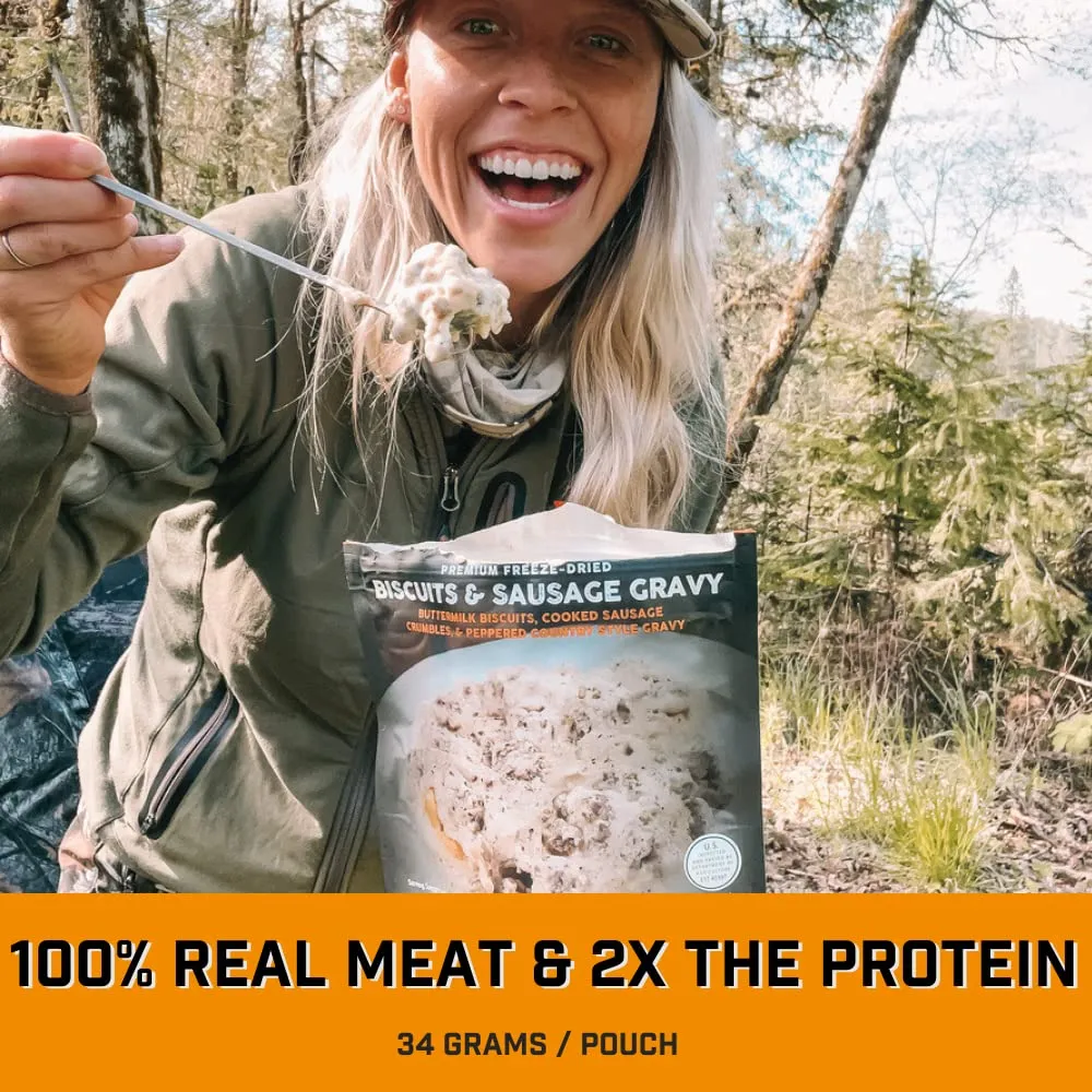 Peak Refuel Breakfast Meals | Freeze Dried Backpacking, Camping & Emergency Prep Food | 2 Servings Pouches (6-Pack, Biscuits & Gravy)