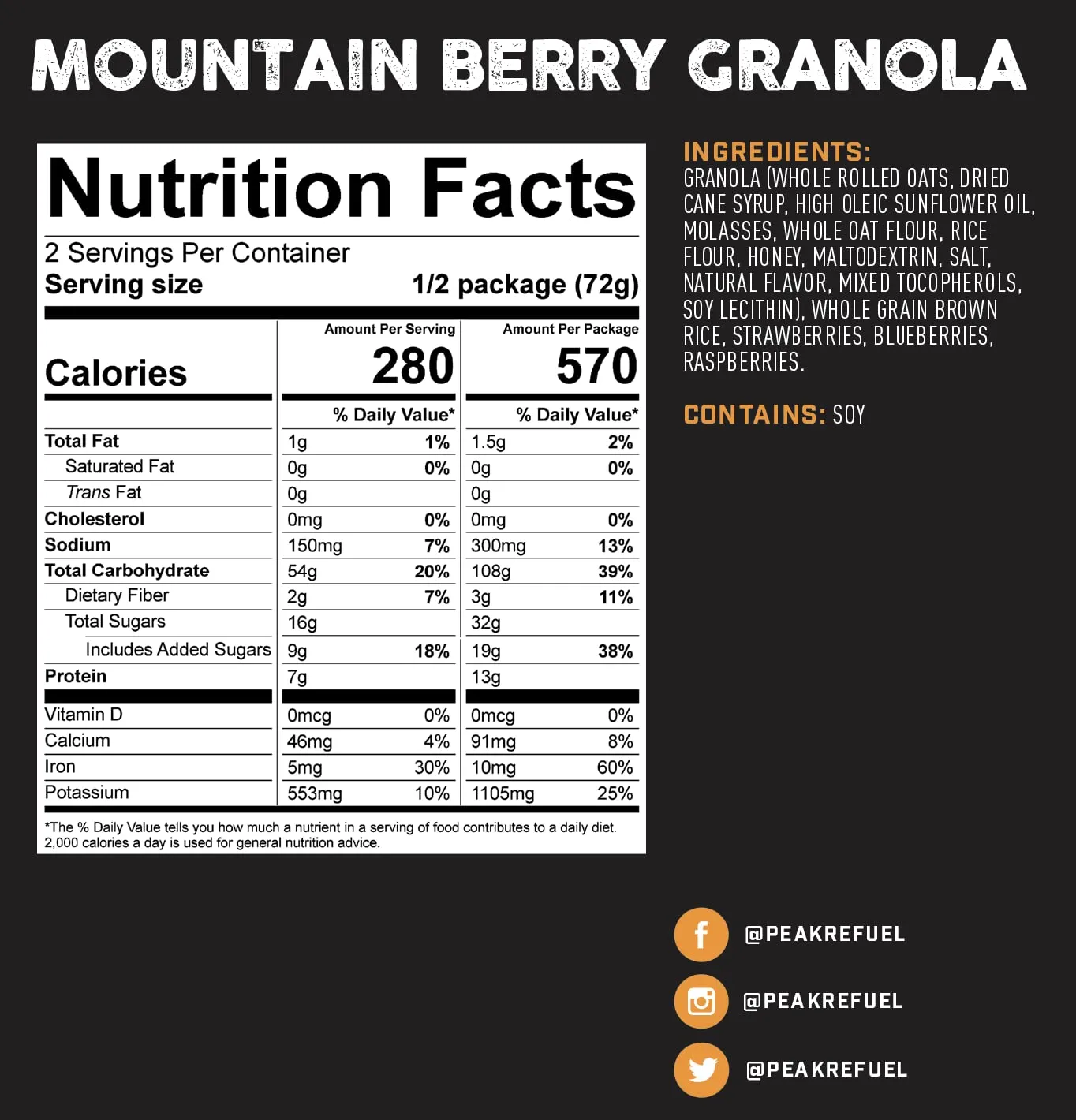 Peak Refuel Breakfast Meals | Freeze Dried Backpacking, Camping & Emergency Prep Food | 2 Servings Pouches (6-Pack, Mountain Berry Granola)