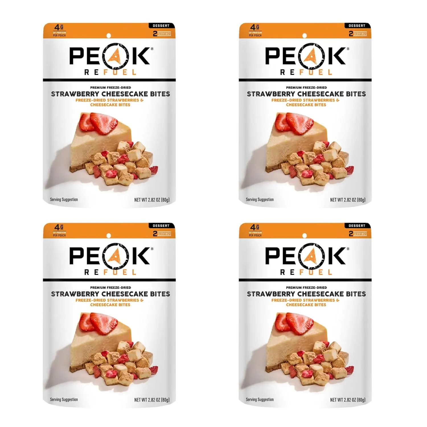 Peak Refuel Strawberry Cheesecake Bites 4-Pack | Freeze Dried Backpacking and Camping Food | Tasty Trail Treat | High Protein Snack Packs