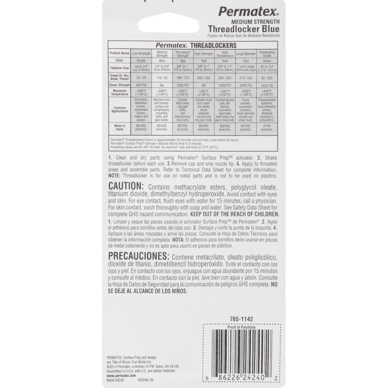 Permatex 24240-6PK Medium Strength Threadlocker Blue, 36 ml (Pack of 6)