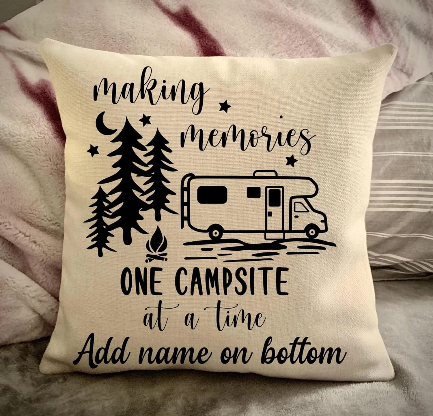 Personalized camper decorative throw pillow cover, making memories one campsite at a time camping pillow case, USA travel Map pillow sham, gift rver (Class C motorhome camper, 18" x 18")