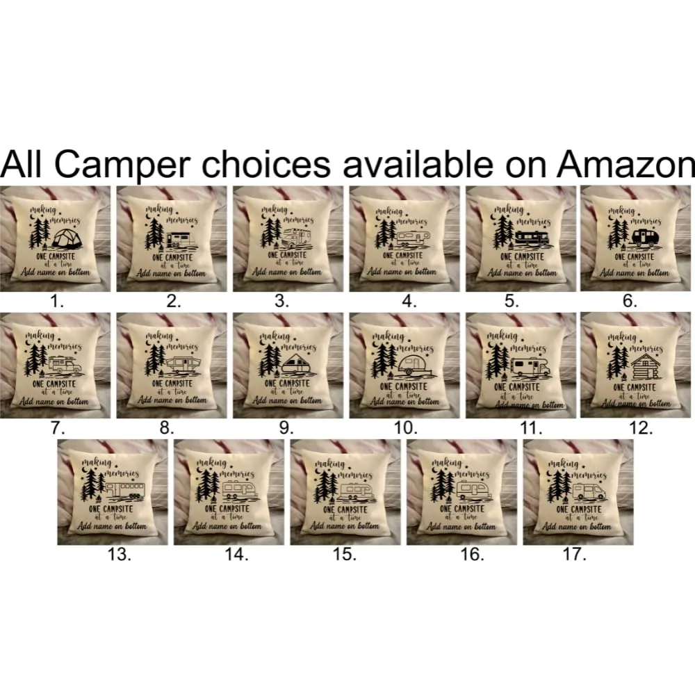 Personalized camper decorative throw pillow cover, making memories one campsite at a time camping pillow case, USA travel Map pillow sham, gift rver (Class C motorhome camper, 18" x 18")