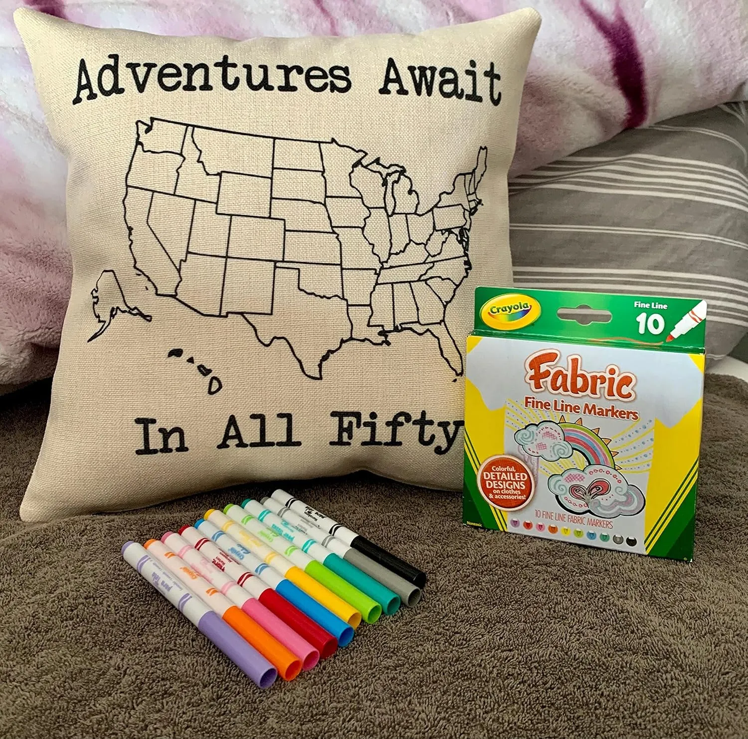 Personalized camper decorative throw pillow cover, making memories one campsite at a time camping pillow case, USA travel Map pillow sham, gift rver (Class C motorhome camper, 18" x 18")