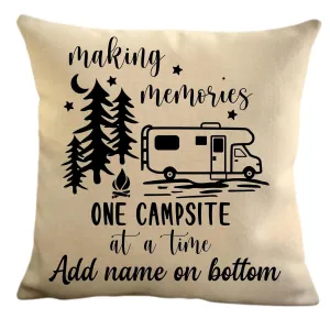 Personalized camper decorative throw pillow cover, making memories one campsite at a time camping pillow case, USA travel Map pillow sham, gift rver (Class C motorhome camper, 18" x 18")