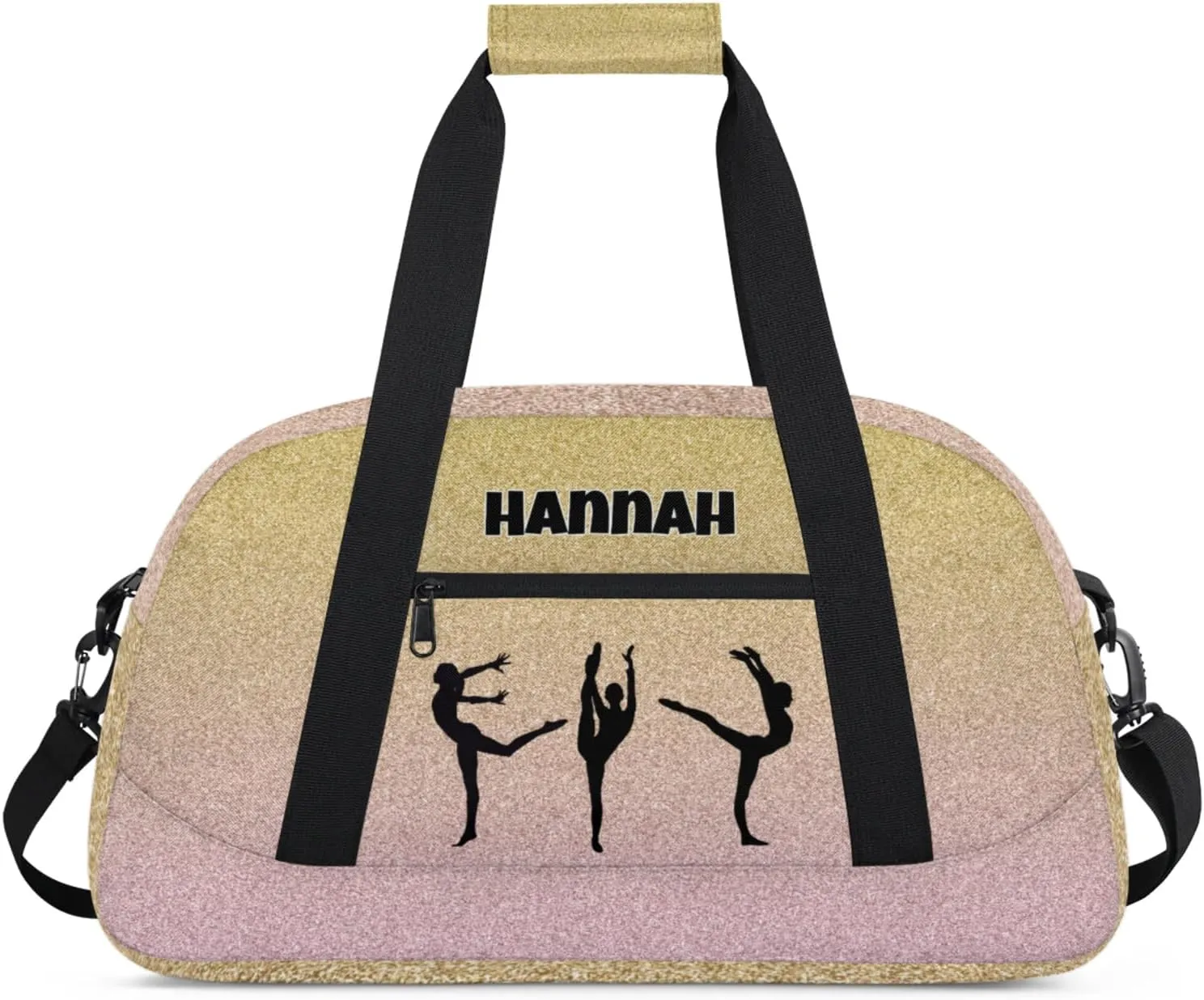 Personalized Gym Bag, Custom Dance Sport Duffel Dancing Weekender Bags Travel Bag, Gold with Pale Pink Glittering