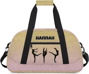 Personalized Gym Bag, Custom Dance Sport Duffel Dancing Weekender Bags Travel Bag, Gold with Pale Pink Glittering