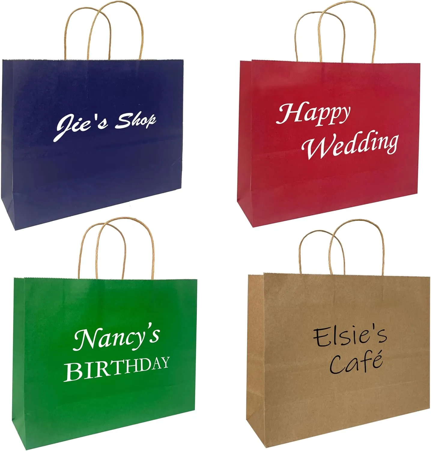 Personalized Paper Bags, 50 PCS Custom Printed Kraft Paper Bags for Small Business, Retail Gift Bags with Logo, Brown Shopping bag with Handle, Paper Bags, Party (Horizontal, 1count (Pack of 50))