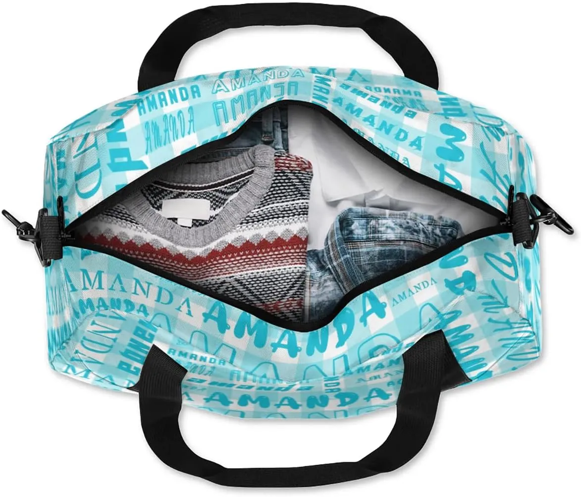 Personalized Sport Dance Bag Custom Boys Gym Bag Girls Ballet Dance Bag Customize Travel Duffle Bag with Name Overnight Weekender Bags (Cyan Grid)