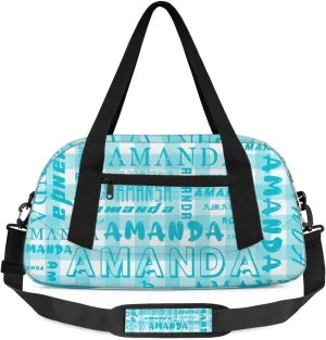 Personalized Sport Dance Bag Custom Boys Gym Bag Girls Ballet Dance Bag Customize Travel Duffle Bag with Name Overnight Weekender Bags (Cyan Grid)