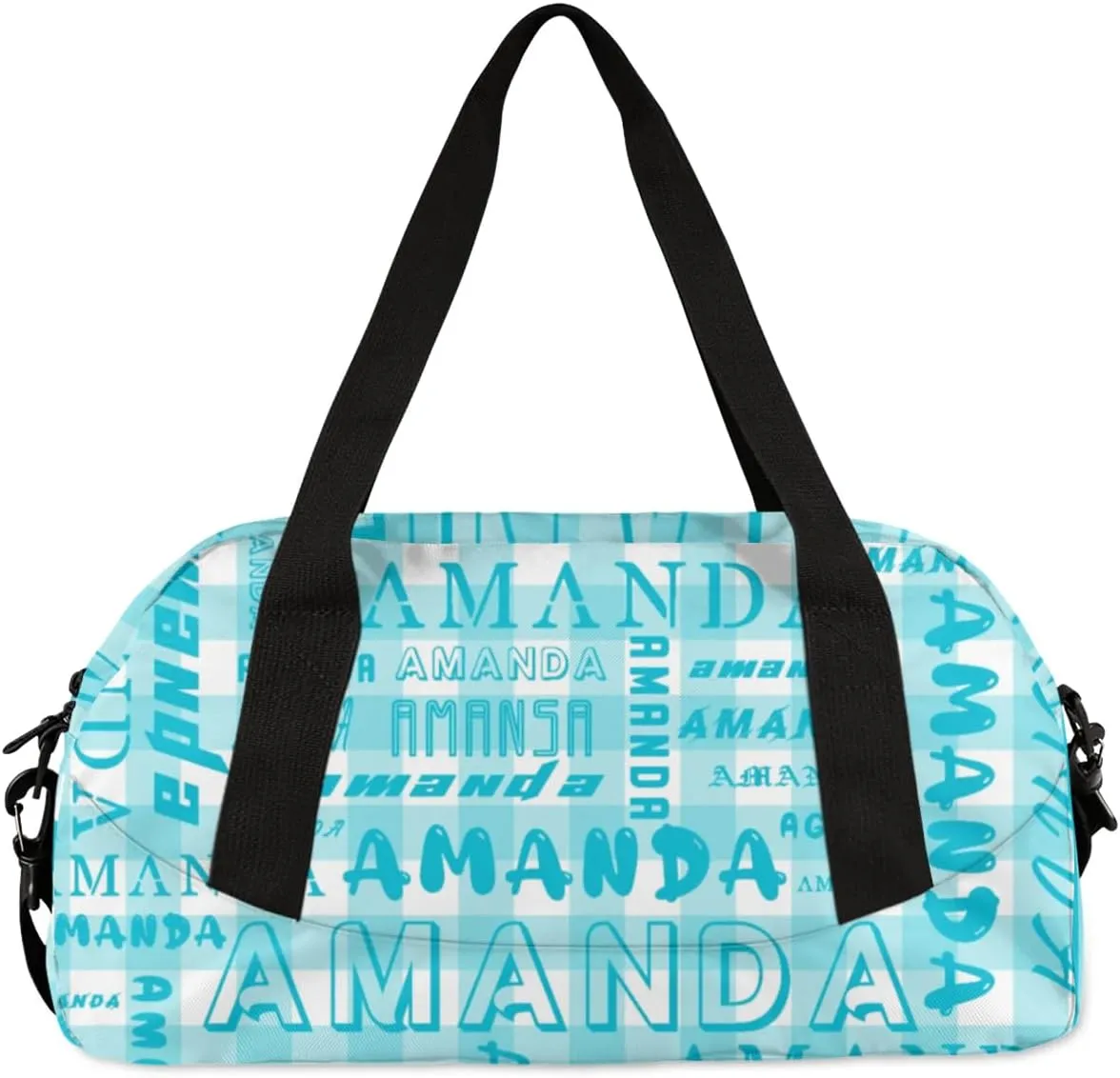 Personalized Sport Dance Bag Custom Boys Gym Bag Girls Ballet Dance Bag Customize Travel Duffle Bag with Name Overnight Weekender Bags (Cyan Grid)