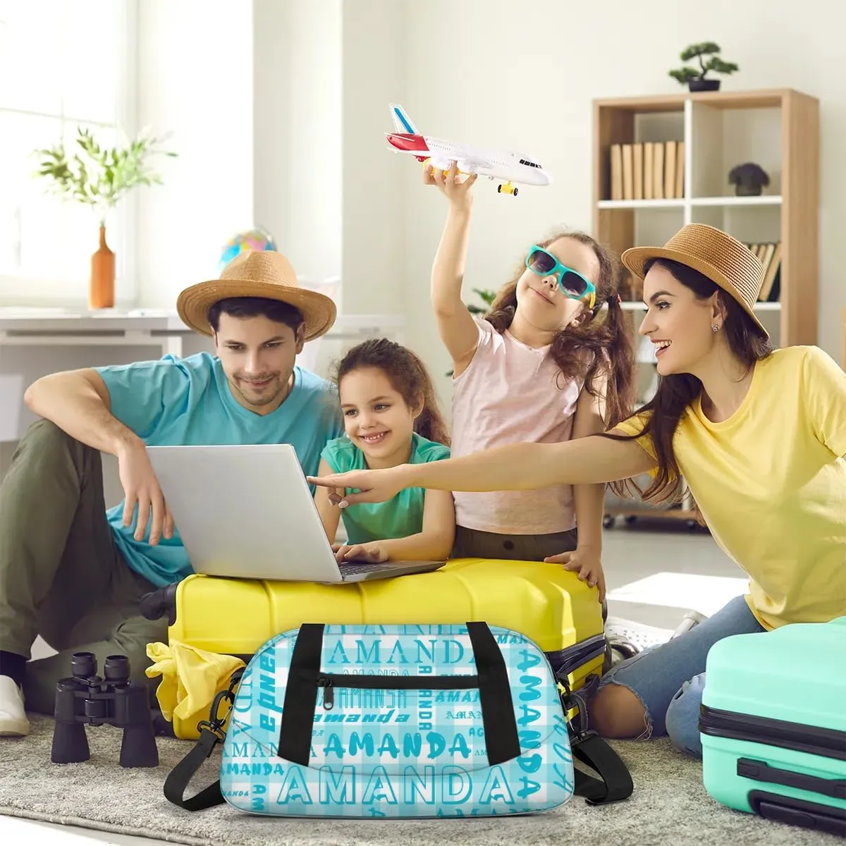Personalized Sport Dance Bag Custom Boys Gym Bag Girls Ballet Dance Bag Customize Travel Duffle Bag with Name Overnight Weekender Bags (Cyan Grid)