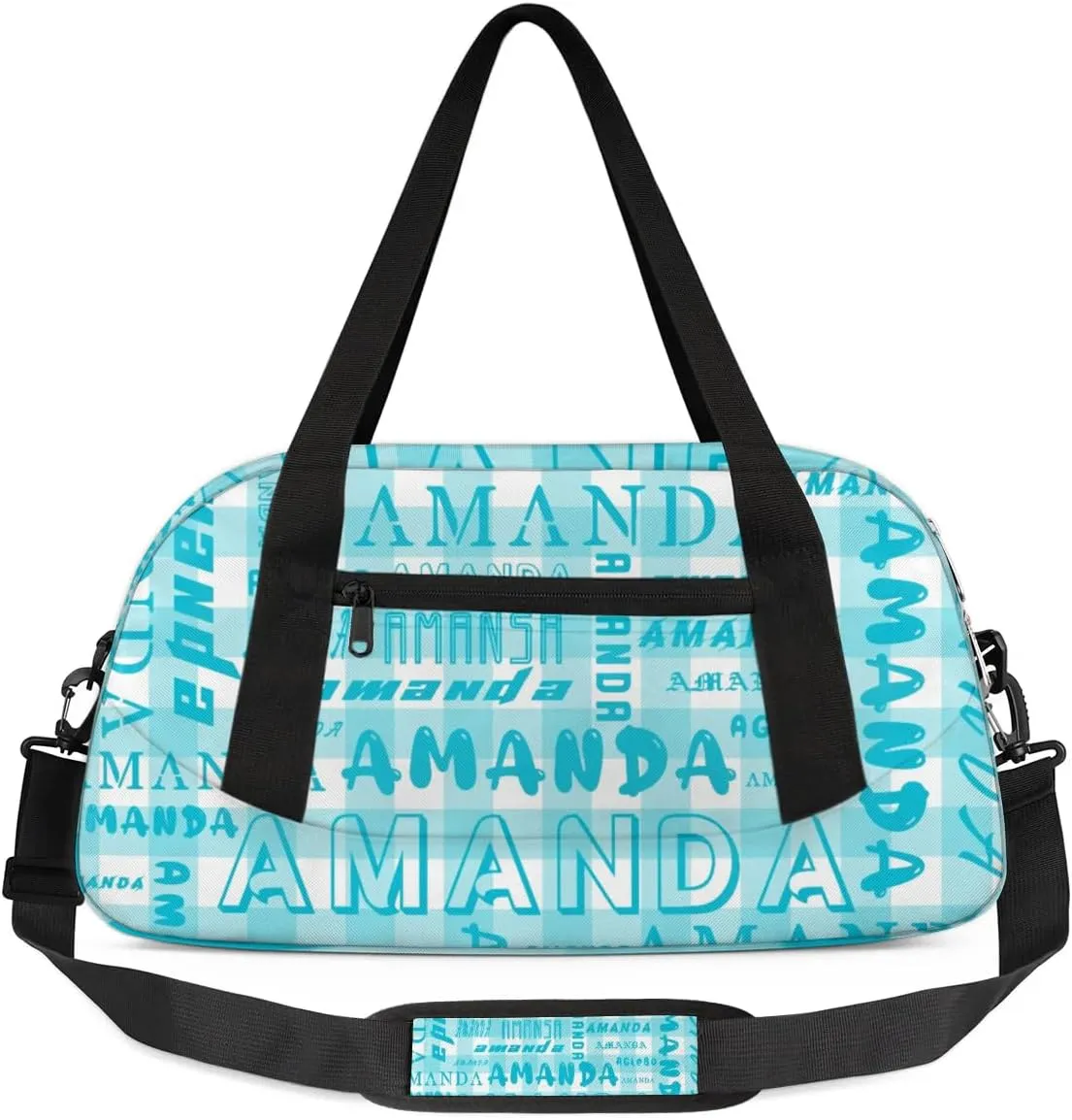 Personalized Sport Dance Bag Custom Boys Gym Bag Girls Ballet Dance Bag Customize Travel Duffle Bag with Name Overnight Weekender Bags (Cyan Grid)