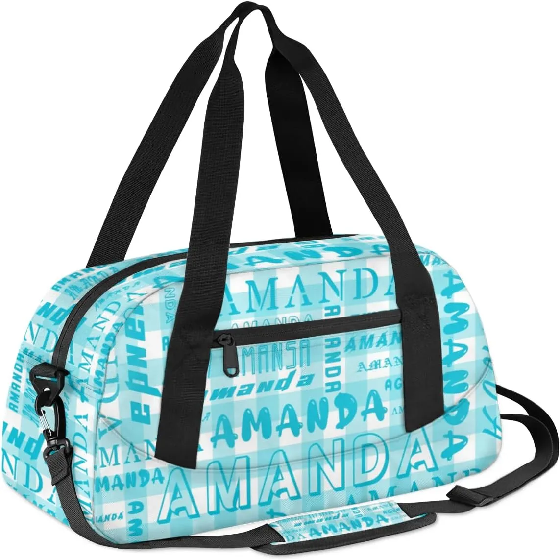 Personalized Sport Dance Bag Custom Boys Gym Bag Girls Ballet Dance Bag Customize Travel Duffle Bag with Name Overnight Weekender Bags (Cyan Grid)