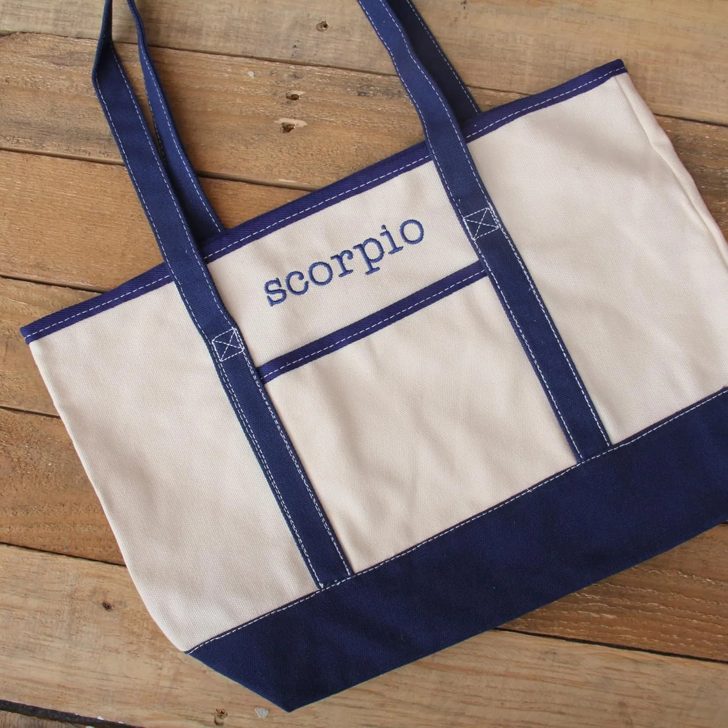 Personalized with Embroidery ThreadArt Large 100% Cotton Natural Canvas Tote Bag with Natural Handles - 18.5"x11.5"x5.5" - 14 oz Canvas - for Women, Shopping, Beach, Getaways, Gifts