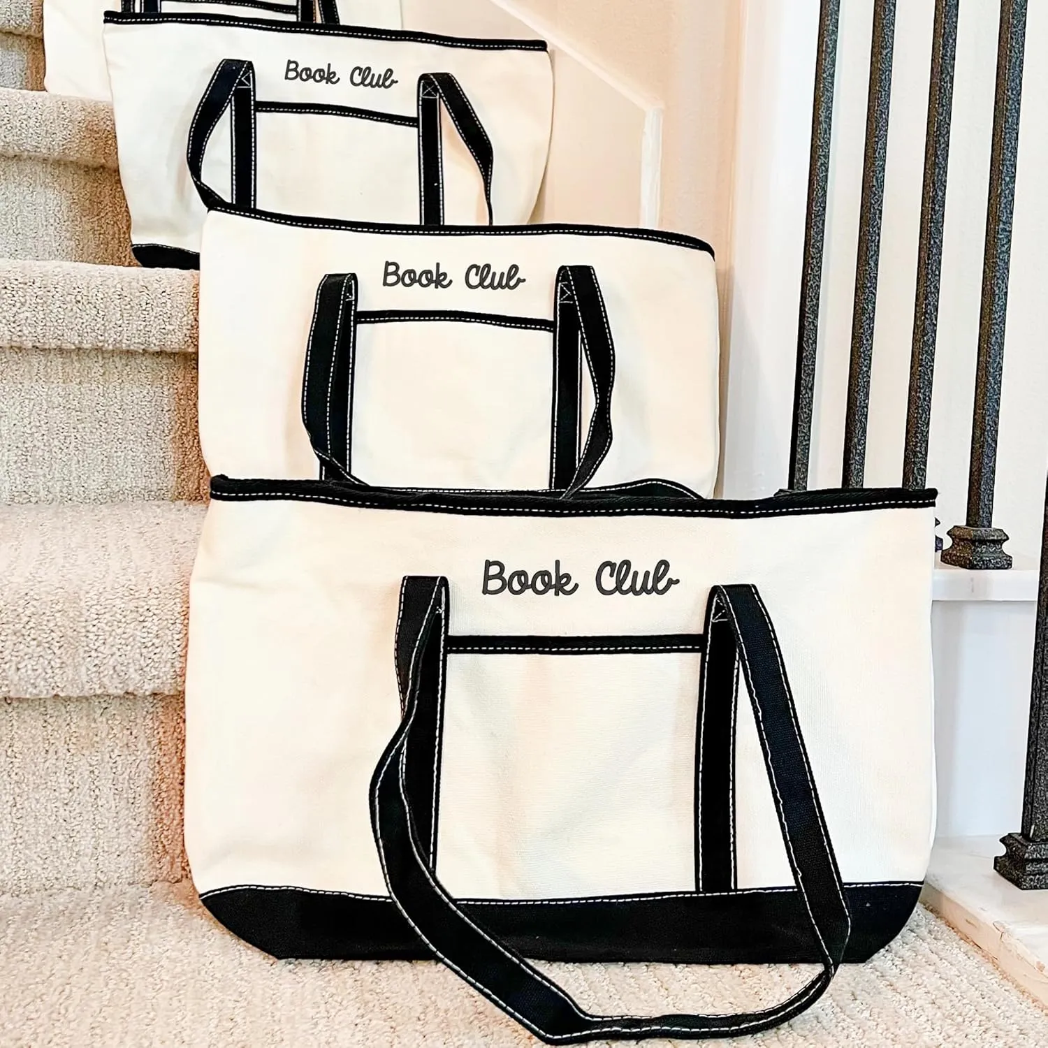 Personalized with Embroidery ThreadArt Large 100% Cotton Natural Canvas Tote Bag with Natural Handles - 18.5"x11.5"x5.5" - 14 oz Canvas - for Women, Shopping, Beach, Getaways, Gifts