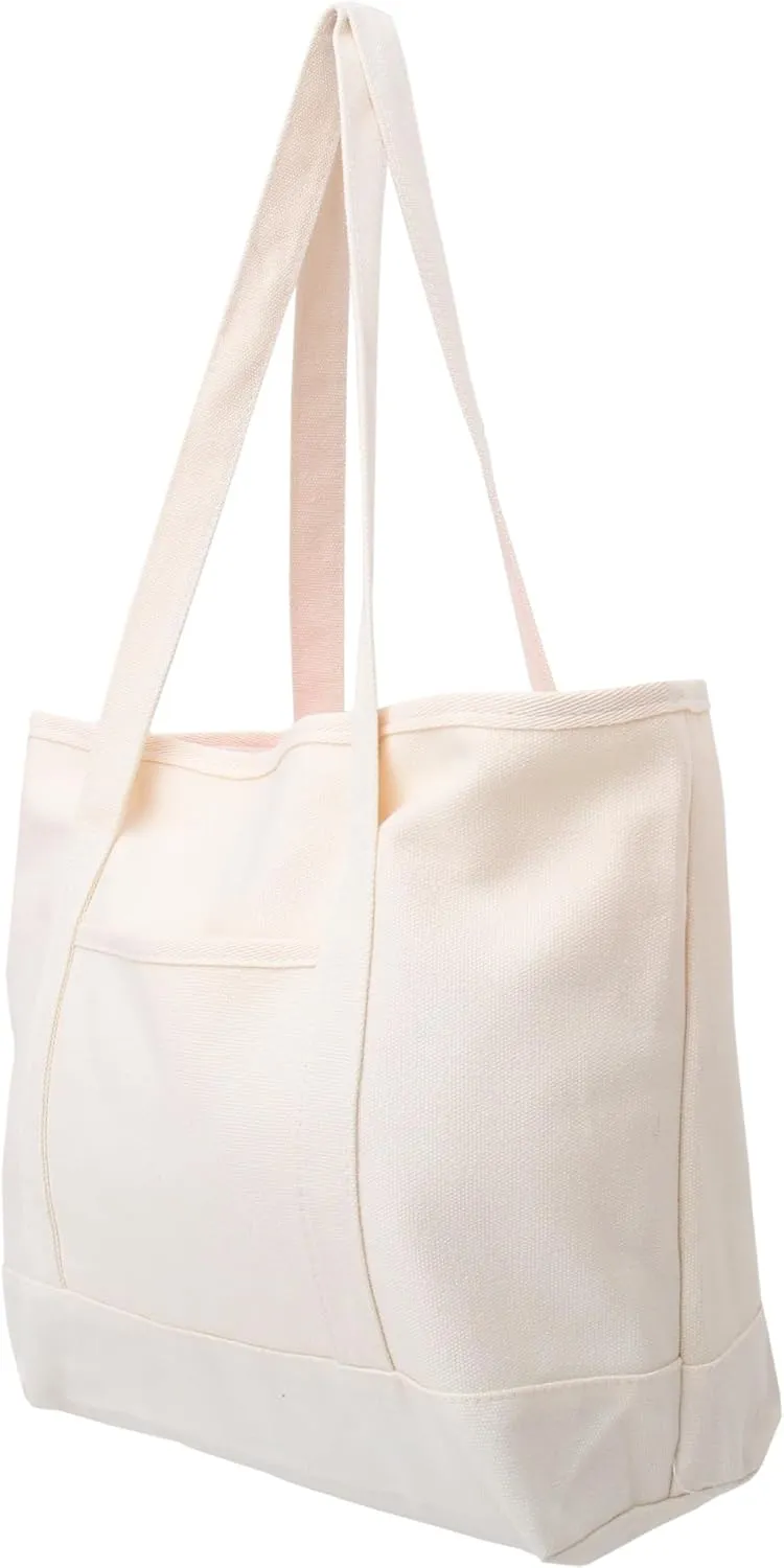 Personalized with Embroidery ThreadArt Large 100% Cotton Natural Canvas Tote Bag with Natural Handles - 18.5"x11.5"x5.5" - 14 oz Canvas - for Women, Shopping, Beach, Getaways, Gifts