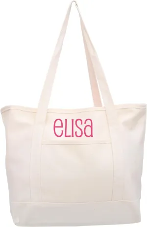 Personalized with Embroidery ThreadArt Large 100% Cotton Natural Canvas Tote Bag with Natural Handles - 18.5"x11.5"x5.5" - 14 oz Canvas - for Women, Shopping, Beach, Getaways, Gifts
