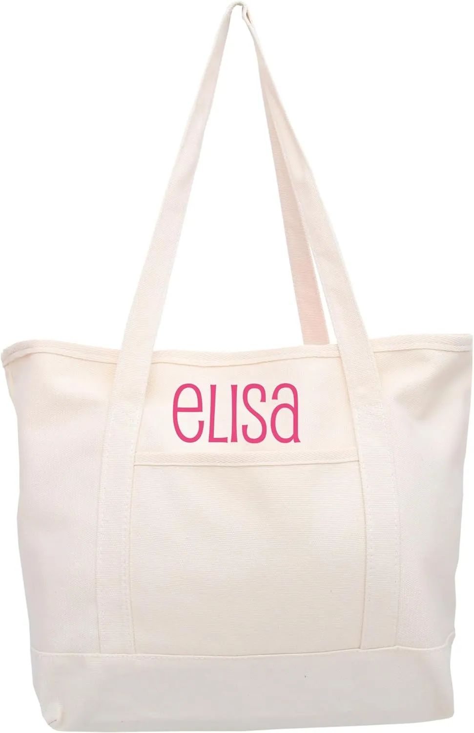 Personalized with Embroidery ThreadArt Large 100% Cotton Natural Canvas Tote Bag with Natural Handles - 18.5"x11.5"x5.5" - 14 oz Canvas - for Women, Shopping, Beach, Getaways, Gifts